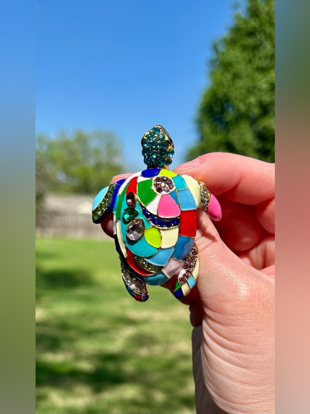 Colorblock Mosaic Sea Turtle Brooch Vintage Pop Art Style EUC